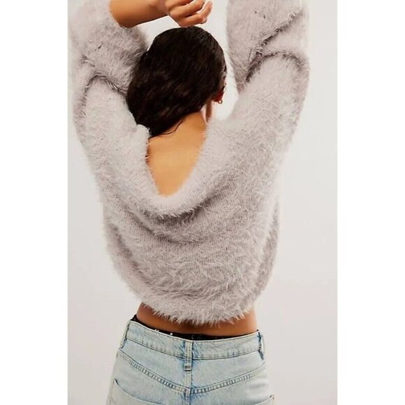 NEW FREE PEOPLE CROP FLURRY SWEATER VIOLET FROST PULLOVER SZ XS - Picture 2 of 9